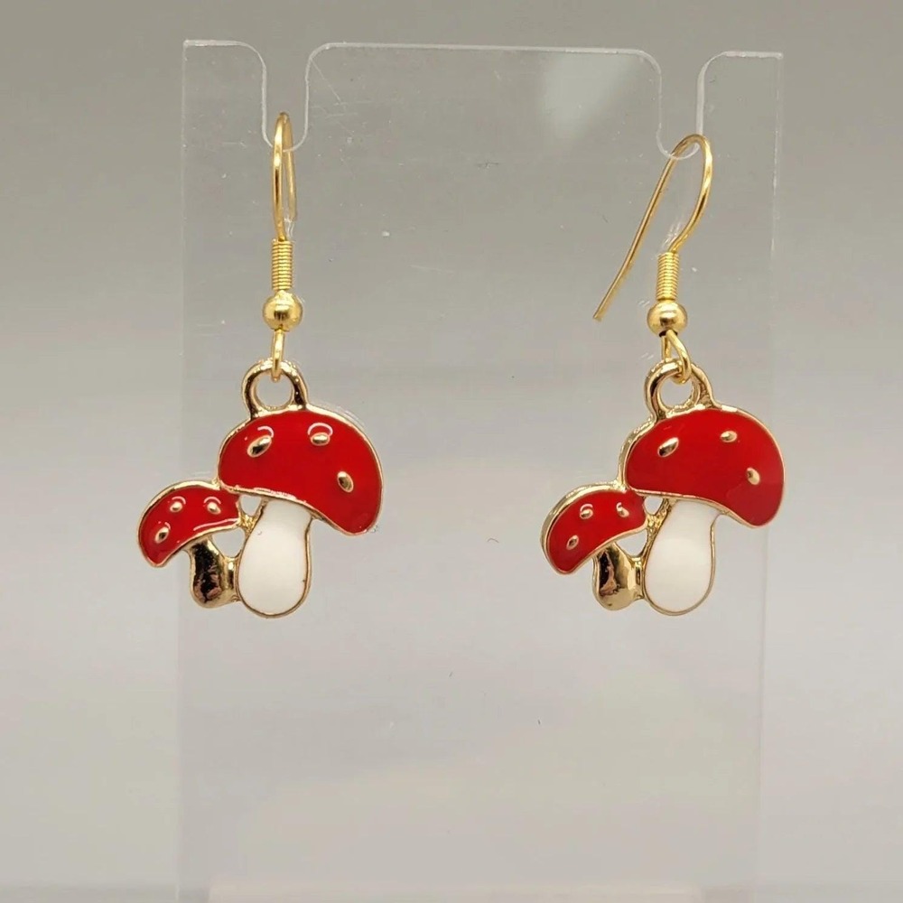 Shroom Dangle Earrings, Stainless Steel, Mushroom Jewelry